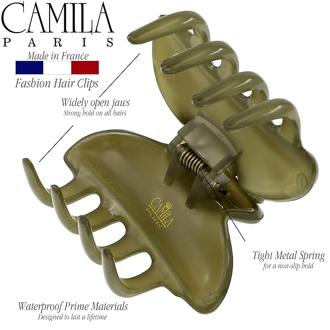 Camila Paris CP3552 French Hair Clip for Women, Small, Green 2.5 Inch Girls Hair Claw Clips Jaw Fashion Durable Styling Hair Accessories for Women, Strong Hold No Slip Grip, Made in France