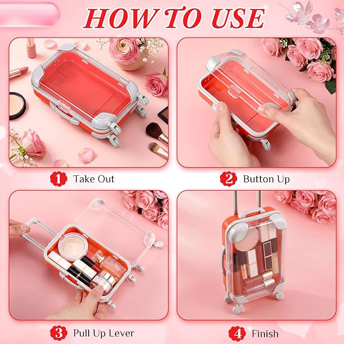 Honeydak 3 Pcs Mini Plastic Suitcase False Eyelashes Tray Luggage Trolley Candy Box Clear Suitcase Packaging Party Box for Jewelry Cosmetic Hairpins Storage(Warm Color,4.7 x 2.8 x 1.3 Inch)