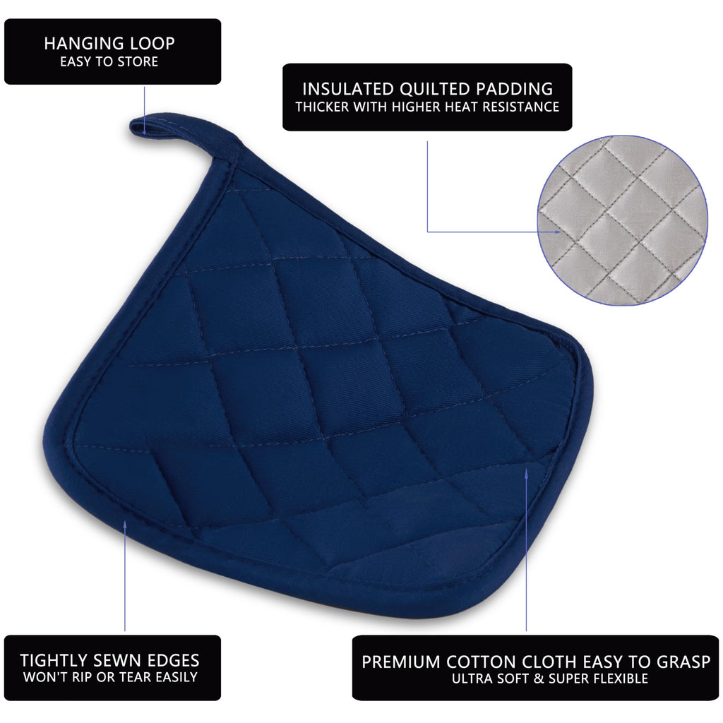 Kitchen Pot Holders Set Heat Resistant Pure Cotton Potholders Kit Trivets Large Coasters Hot Pads Terry Pot Holders for Everyday Cooking and Baking by 7 x 7 Inch Set of 6 Blue