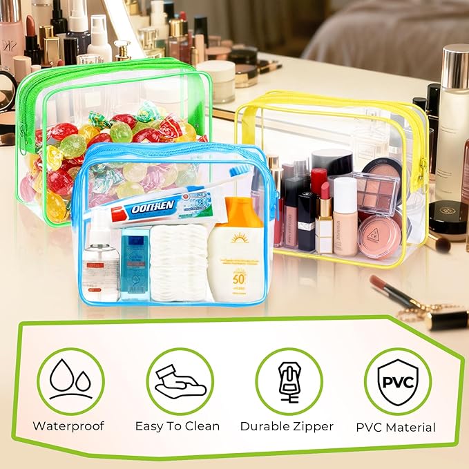 CHICAUP 6 Pieces Clear Makeup Bags Bulk TSA Approved Toiletry Bag for Travel PVC Waterproof Clear Cosmetic Pouch with Zipper for Men and Women Carry-on Travel Essentials (Green)