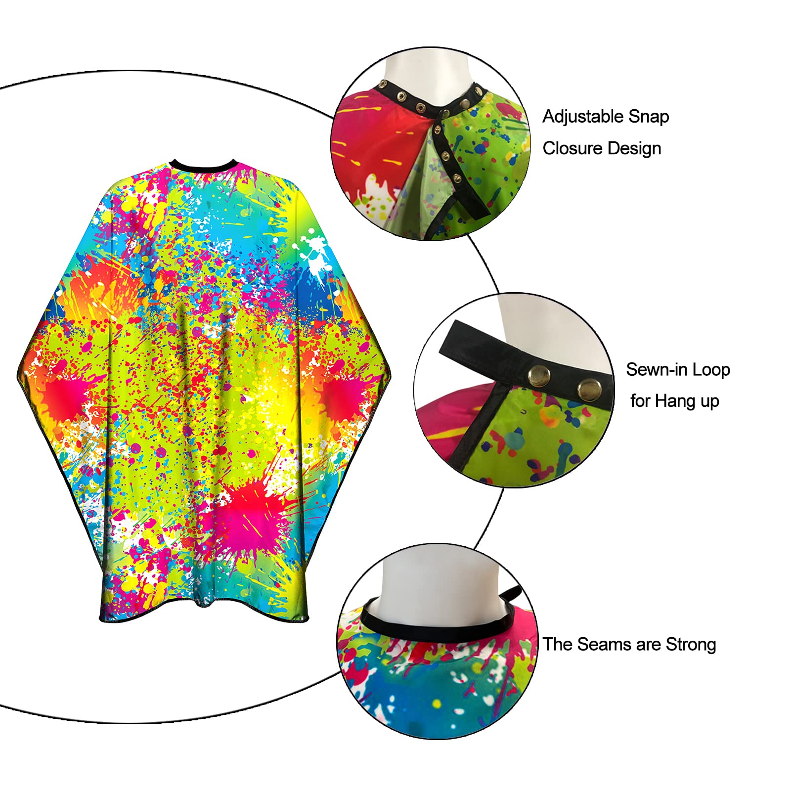 Salon Cape for Women, Hair Cutting Cape with Snap Closure, Professional Large Barber Stylist Hairdresser Cape, Waterproof & Light Weight & Machine Washable- 63”× 56” (Colorful)