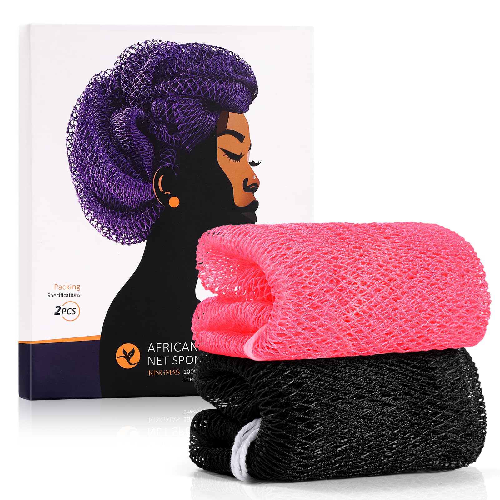 KINGMAS African Net Sponge, 2 Pieces Exfoliating Body Scrubber Bath Sponge