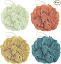 Rnoafmu Shower Loofah Bath Sponge, 60G Loofah Exfoliating Body Scrubber, 4 Color Mesh Shower Pouf Balls for Body Wash (Yellow Red Green Blue)