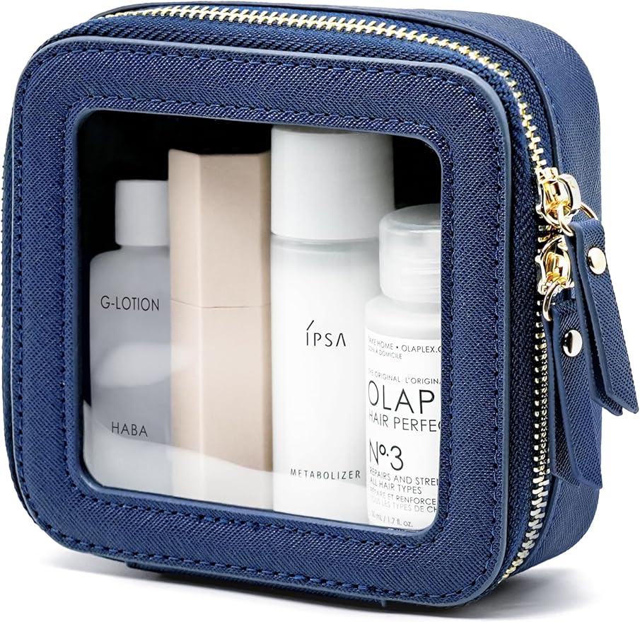Clear Makeup Bag with Zipper Small Travel Cosmetic Case Navy Blue Mini Pouch for Purse Accessories Car Storgae Essentials Bag Purse Pouch Organizer Compact Small Clear Toiletry Bag for Traveling