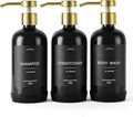 Janxin Shampoo and Conditioner Dispenser Set of 3,Refillable 21oz Shampoo Bottles with Non-Slip Protective Silicone Pad,Shower Soap Dispenser with Waterproof Labels for Bathroom (Black)
