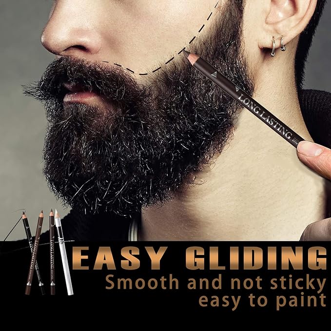 NewBang 12PCS Barber Pencil Hairline Outliner with Sharpener, Hairline & Beard Shaping Pencils for Men & Women (Black, White, Dark Brown, Light Brown)