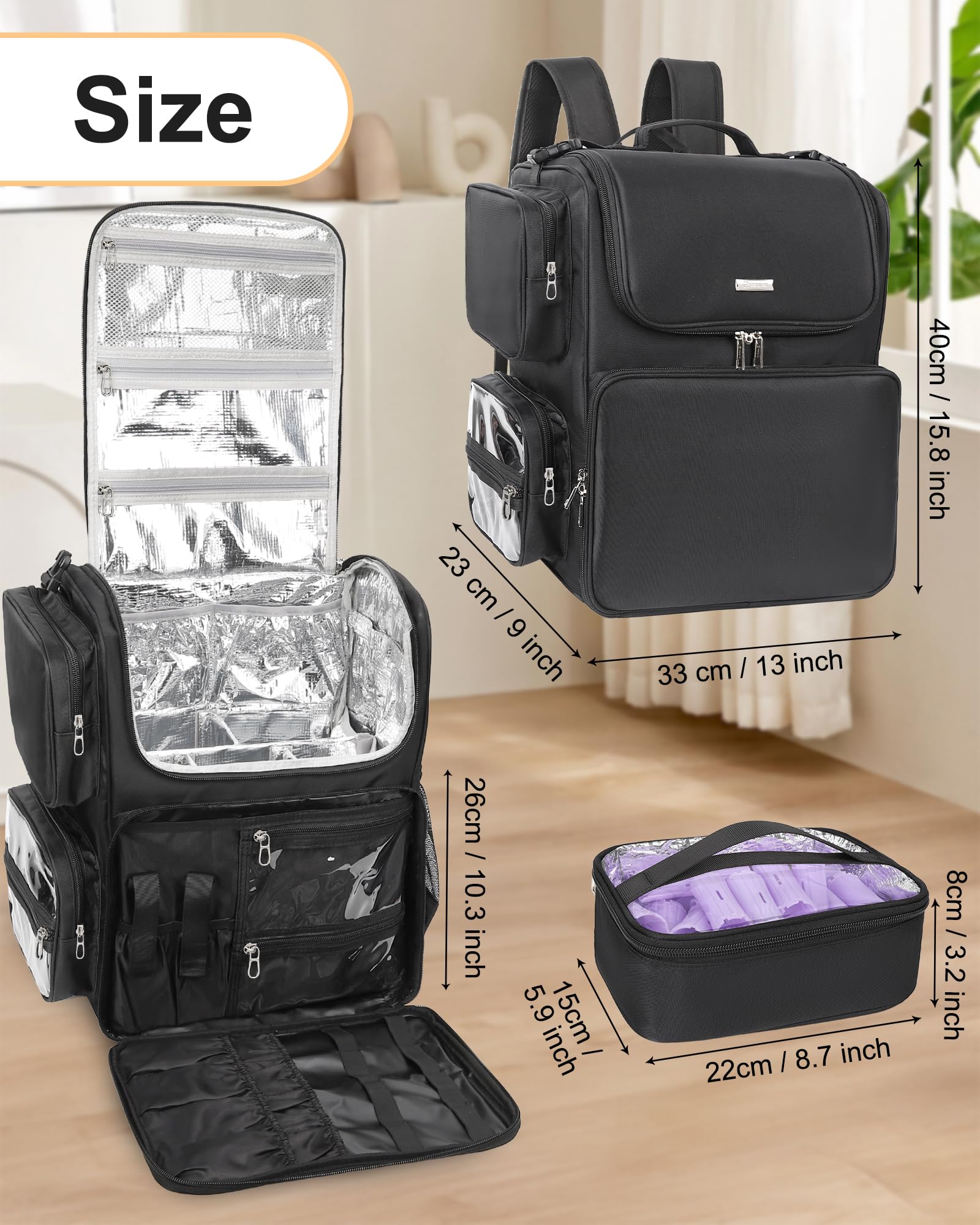 Relavel Hair Tools Travel Bag Hair Stylist Backpack Hairdresser Cosmetology Bag, Heat Insulation Full Layer for Curling Iron, Hair Straightener, Travel Accessories Train Case Barber Organizer, Black