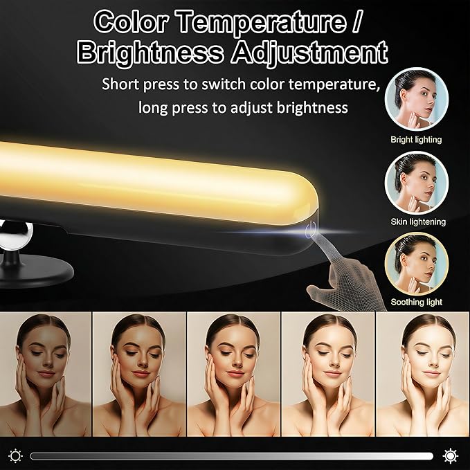 Benreom Wireless Vanity Light for Mirror, Rechargeable LED Bar, Black