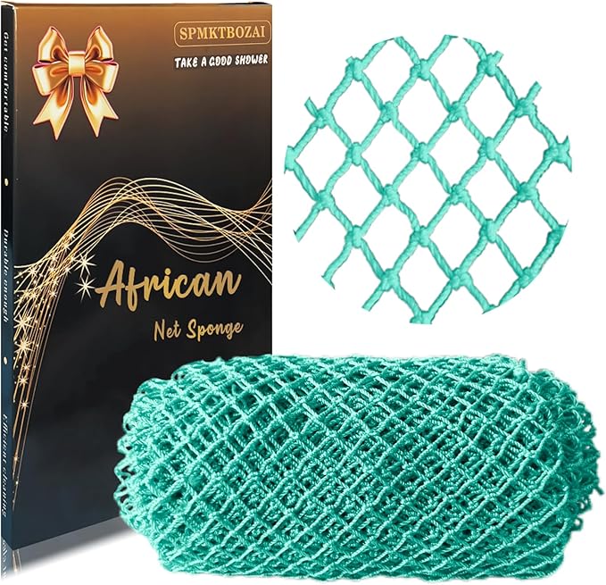 African Net Sponge Authentic, African Exfoliating Sponge Real African Net Black Owned, African Bath Sponge Back Scrubber, Body Exfoliator Shower Bath Accessories (Mint Green)