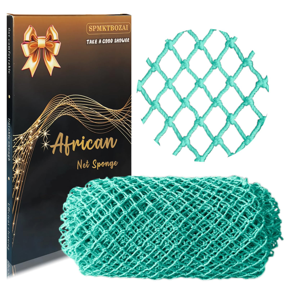 SPMKTBOZAI African Net Sponge Authentic, African Exfoliating Sponge Real African Net Black Owned, African Bath Sponge Back Scrubber, Body Exfoliator Shower Bath Accessories (Blue)