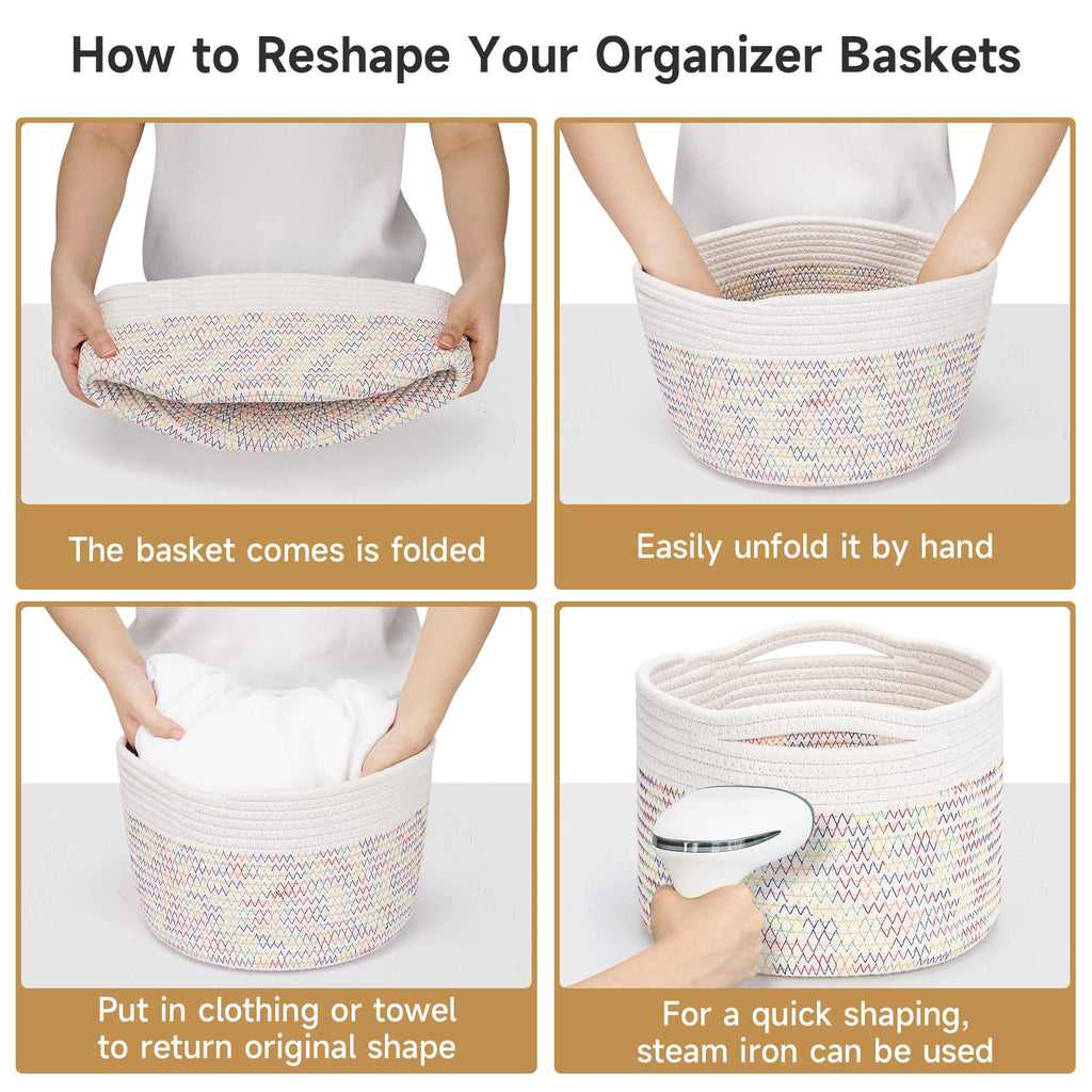 Maxuni 3 Pack Small Rope Storage Baskets, 9.82×9.82×7.1", Rainbow