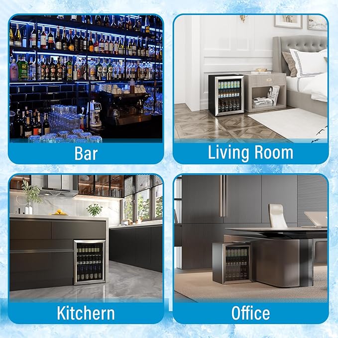 Erivess Beverage Refrigerator and Cooler, 76 Can/1.7 Cu Ft Mini Fridge with Glass Door, Adjustable Shelves for Soda,Beer,Wine, Free Standing Small Refrigerator, Digital Display, for Home, Bar, Office