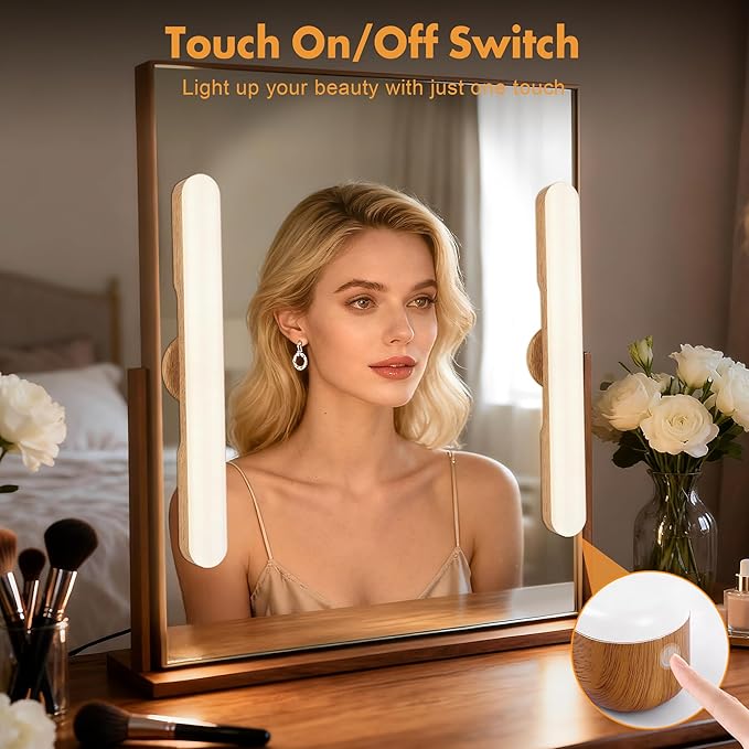 cambk Set of 2 Wireless Vanity Makeup Lights for Mirror, Rechargeable LED Stick On Light Bar for Bathroom Mirror with Dimmable 3 CCT, Long Battery Life Cordless Light for Vanity Desk(Light Brown)