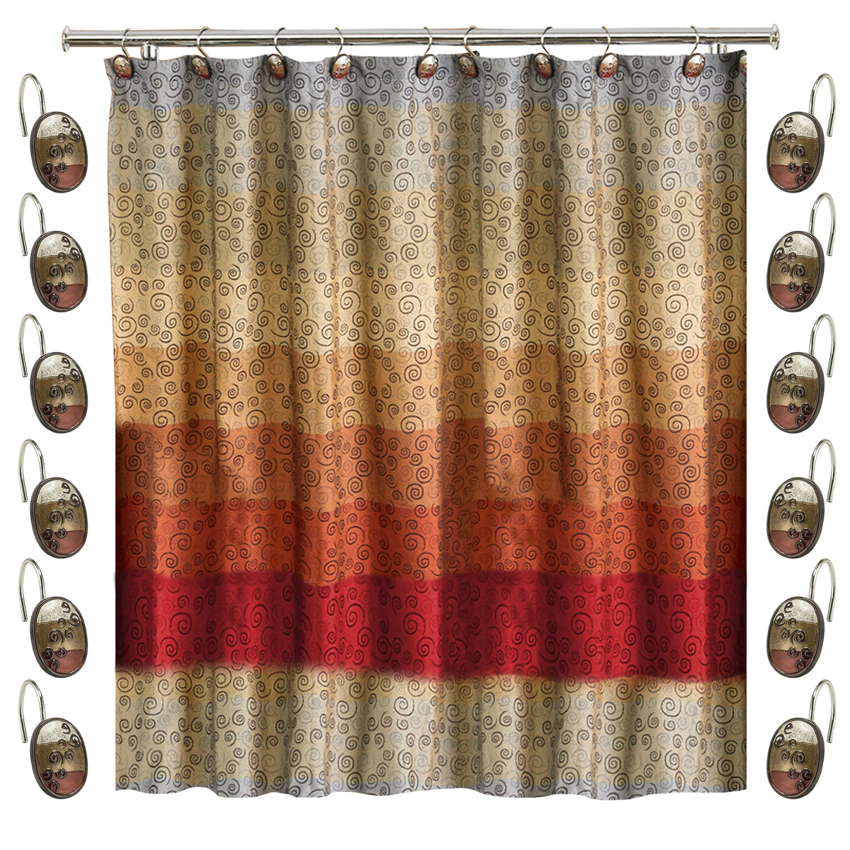 Zahari Home 13pc Rose Vine Bathroom Sheer Shower Curtain Sets Sheer Shower Curtain & 12 Shower Bathroom Hooks Modern Classic Luxury Contemporary Decor Beige Shower Curtain Set