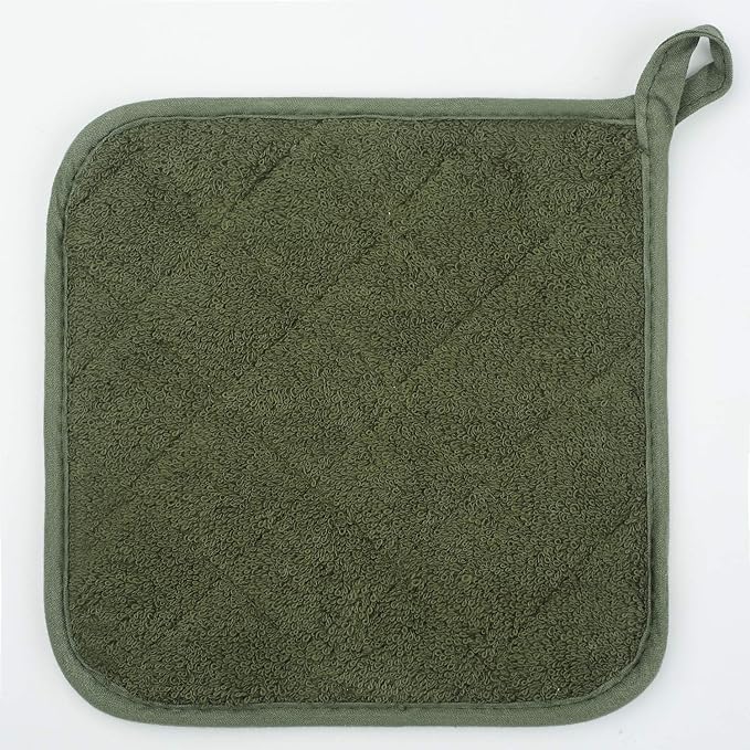 Lifaith Pot Holders for Kitchen, 100% Cotton Terry Pot Holder Set of 5, Heat Resistant Hot Pads for Cooking, Baking, Hot Dishes and Countertop Protection, Olive Green