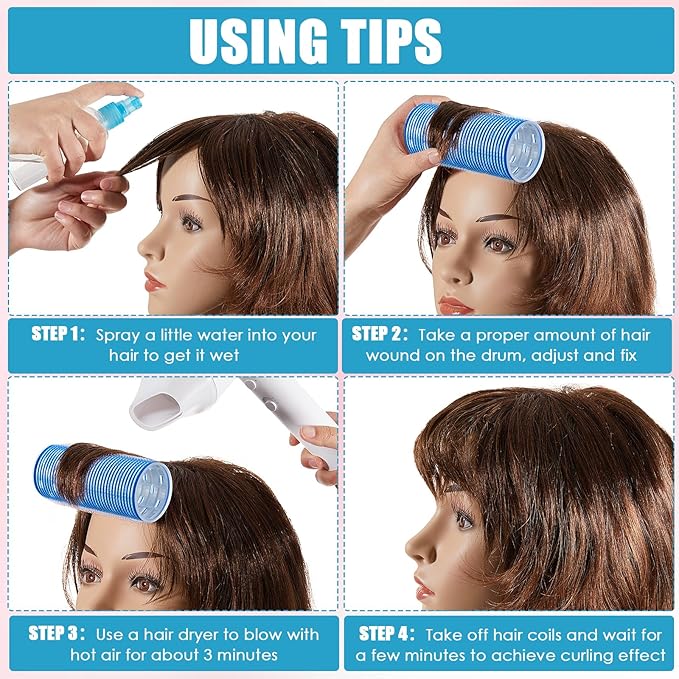 WILLBOND 4 Pcs Long Hair Rollers for Bangs Aluminum Core Curlers Thermal Self Grip Roller for Long and Medium Hair Women Hairstyle(4.7 x 2 Inch,Blue)