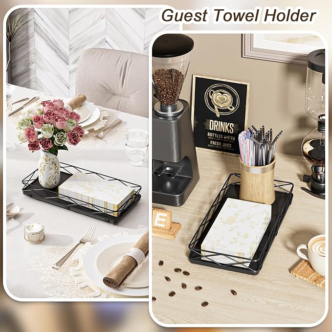 Toilet Paper Basket Holder, 13" Toilet Tank Tray, Wood and Metal Toilet Tray Vanity Organizer Bathroom Tray, Kitchen Sink Organizer for Soap Dispenser (Black)