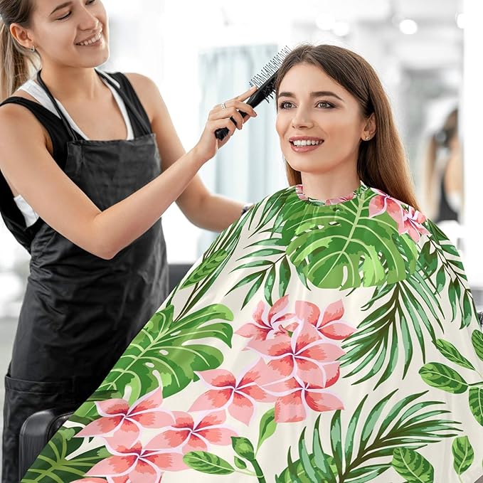 Visesunny Barber Cape - Tropical Hibiscus Floral Polyester Hair Cutting Salon Apron Anti-Static Haircut Water-Resistant Shaving Cloth Beard Shaving Bib Hairdressing Cape