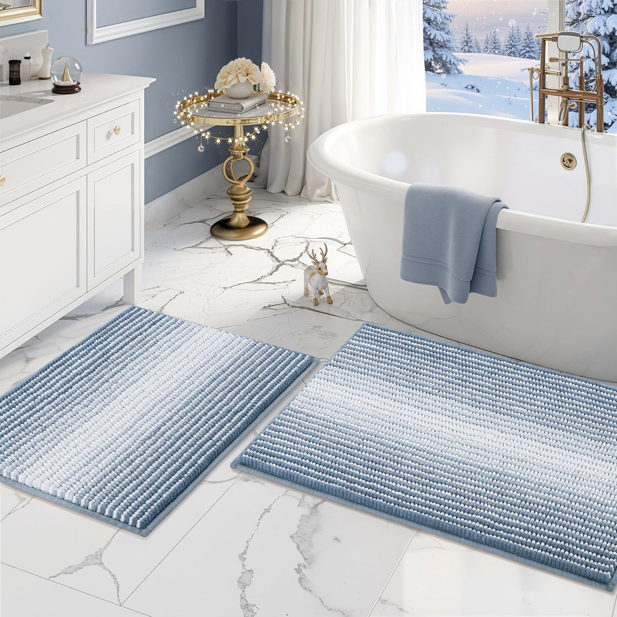 BSICPRO Fall Bathroom Rugs Sets 2 Piece, Non Slip Bath Mats, Sunset Orange