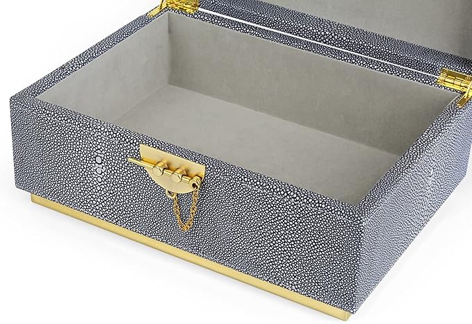 HofferRuffer Elegant Faux Leather Decorative Box, Storage Jewelry Box Organizer, Large Dresser Cosmetic Organizer Holder, Classic Jewelry Accessory Organizer, 11x8x4.8 inches (Grey)
