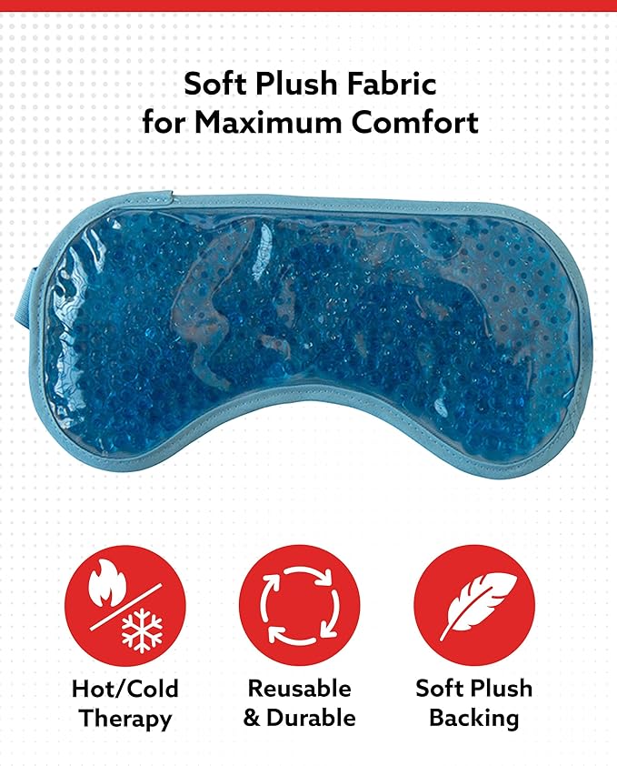 Alpi Plush Gel Beads Hot/Cold Eye Mask – Eye Masks for Dark Circles and Puffiness – Microwavable Plush Pack for Relaxation & Tension Comfort – Reusable Heated or Cooling Compress – Baby Blue, 8”x4”
