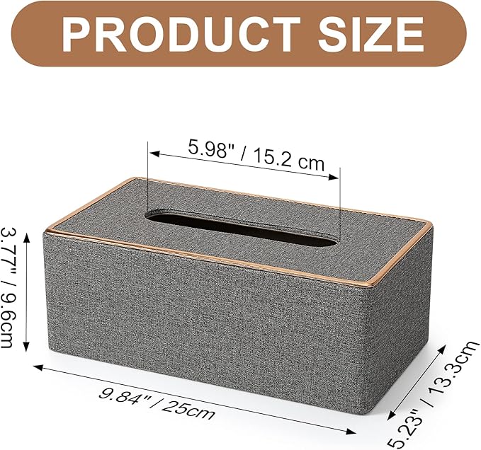 Tissue Box Cover, PU Leather Tissue Box Holder Rectangular Box Covers for Home/Office/Car Decoration 9.84"X5.23"X3.77" - Grey