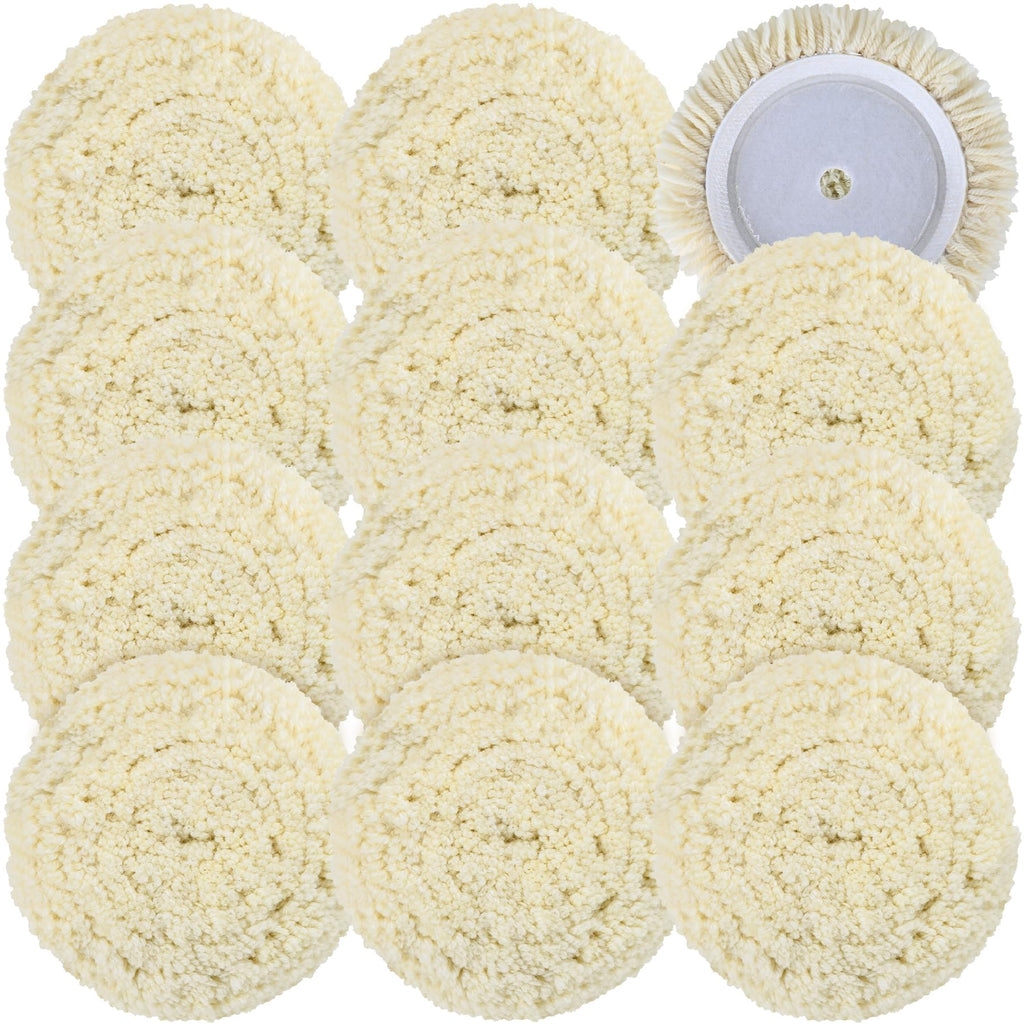 phepetroll 12 PCS Wool Buffing Polishing Pads 7 Inch, Natural Wool Cutting Pads with Hook and Loop Backing Compound & Polishing for Automotive Car Boats Glass Furniture Repair