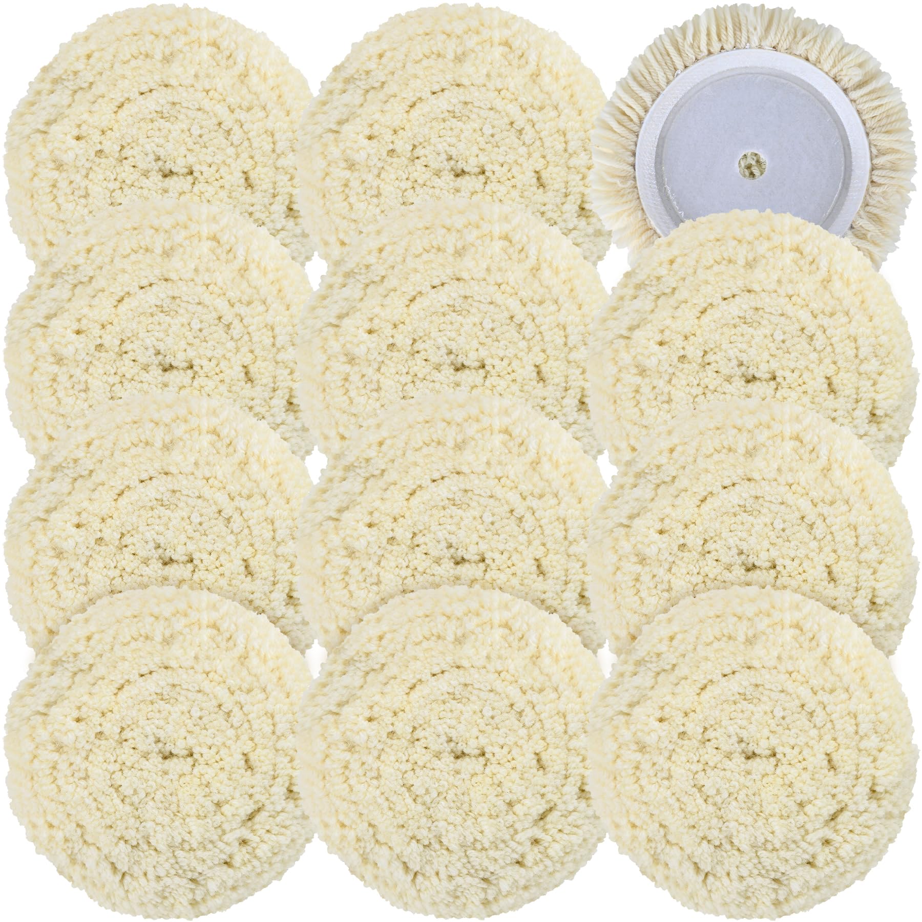 phepetroll 12 PCS Wool Buffing Polishing Pads 7 Inch, Natural Wool Cutting Pads with Hook and Loop Backing Compound & Polishing for Automotive Car Boats Glass Furniture Repair