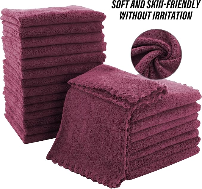 MOONQUEEN Ultra Soft Premium Washcloths Set - 12 x 12 inches - 72 Pack - Quick Drying - Highly Absorbent Coral Velvet Bathroom Wash Clothes (Burgundy)