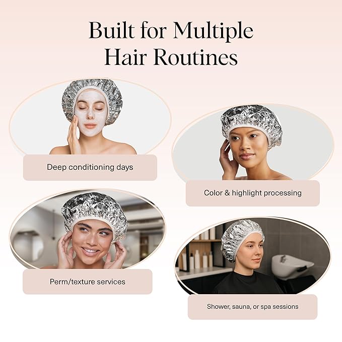 Kitsch Aluminum Foil Heat Cap for Deep Conditioning - Reusable Hair Streamer For Coloring, Perm & Treatment, Heat Cap with Elastic Band, Deep Conditioning Hair Cap, Shower Cap for Sauna, Shower & Spa