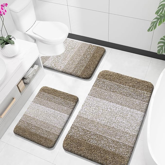 OLANLY Microfiber Bathroom Rugs Sets 3 Piece, 36"x24"+24"x16"+24"x20"