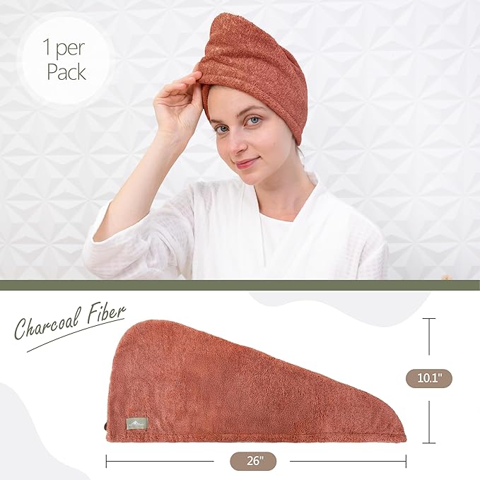 myHomeBody Hair Towel Wrap, Quick Drying Turban, Absorbent Cap – Cinnamon