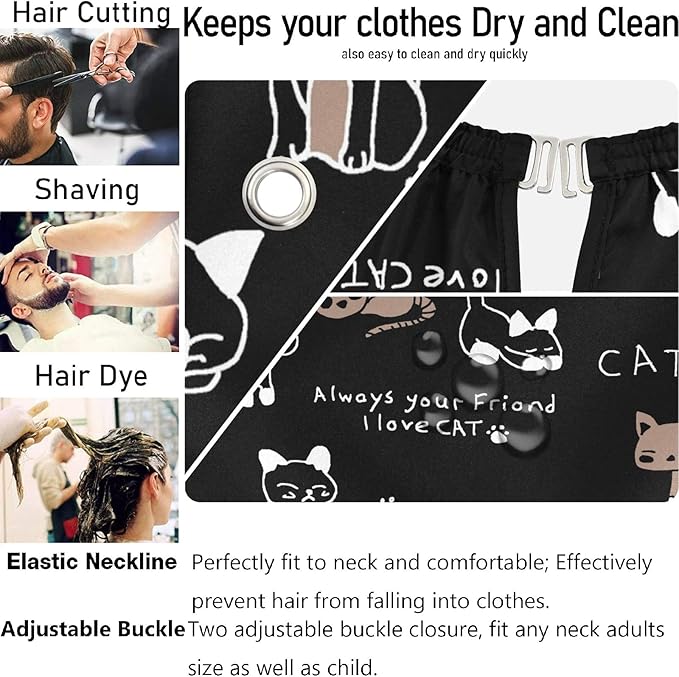 visesunny Barber Cape Funny Cat Footprint Cartoon Animal Polyester Hair Cutting Salon Cape Apron Anti-Static Haircut Water-Resistant Shaving Cloth Beard Shaving Bib Hairdressing Cape