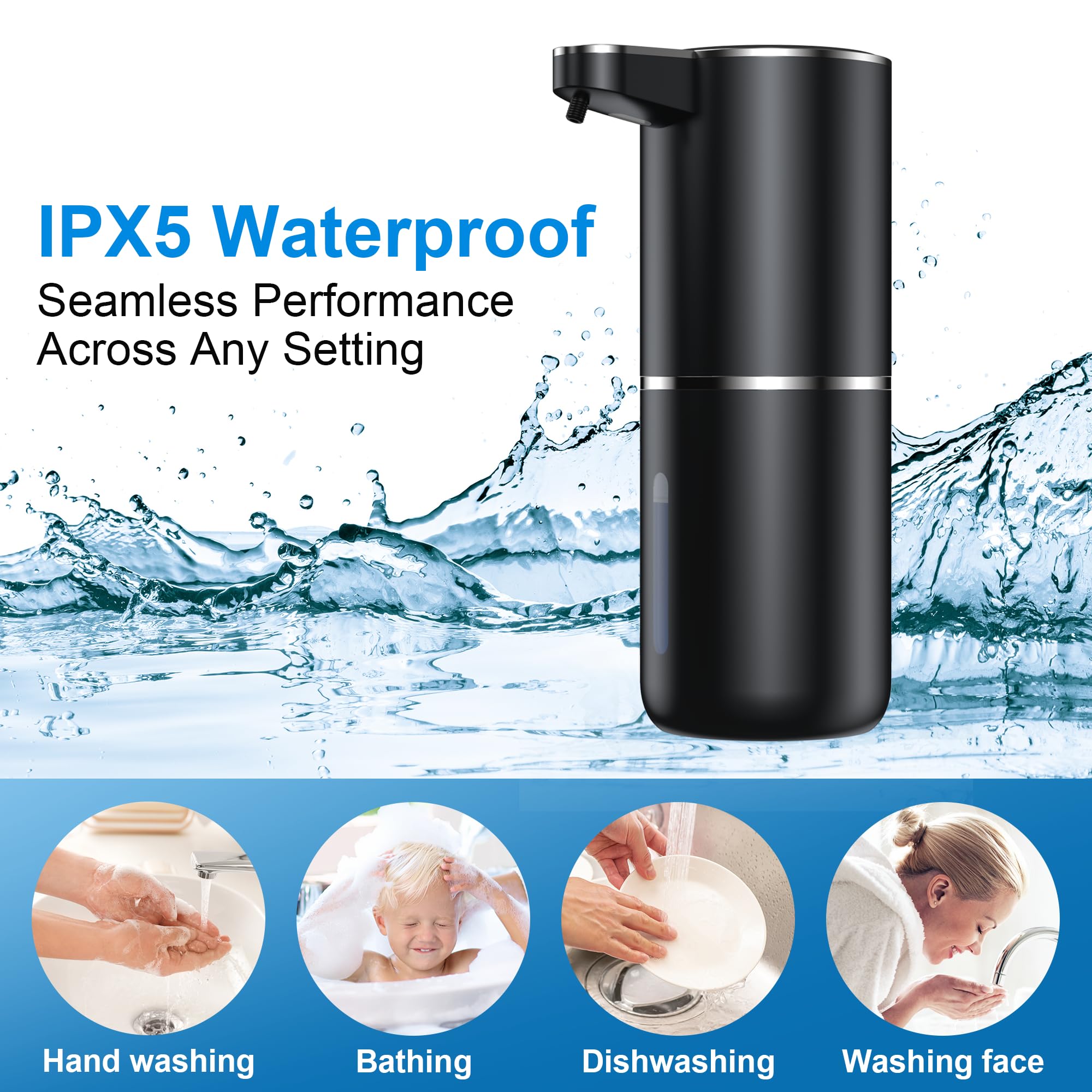 Fantictas Automatic Soap Dispenser Touchless Automatic Liquid Soap Dispenser 4 Adjustable 1200mAh Soap Dispensing Levels Wall Mount for Kitchen and Bathroom