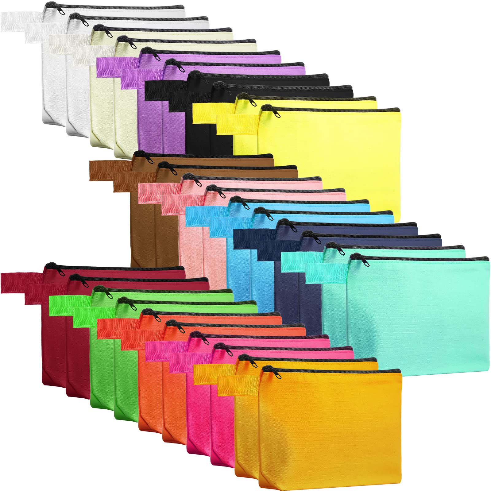 Saintrygo 30 Pcs Canvas Makeup Bags Bulk, Travel Cosmetic Zipper Pouch Blank DIY Multipurpose Toiletry Bag Hygiene Pouch for Women Purse Pencil Case (7.5 x 5 x 1.8 Inch,Classic)