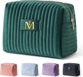 COSHAYSOO Personalized Mothers Day Gifts for Women Initial Make Up Bags Monogrammed 30th 40th Birthday Gift Unique for Her Mom Friend Nurse, Green Velvet Makeup Bag Travel Cosmetic Pouch Letter M