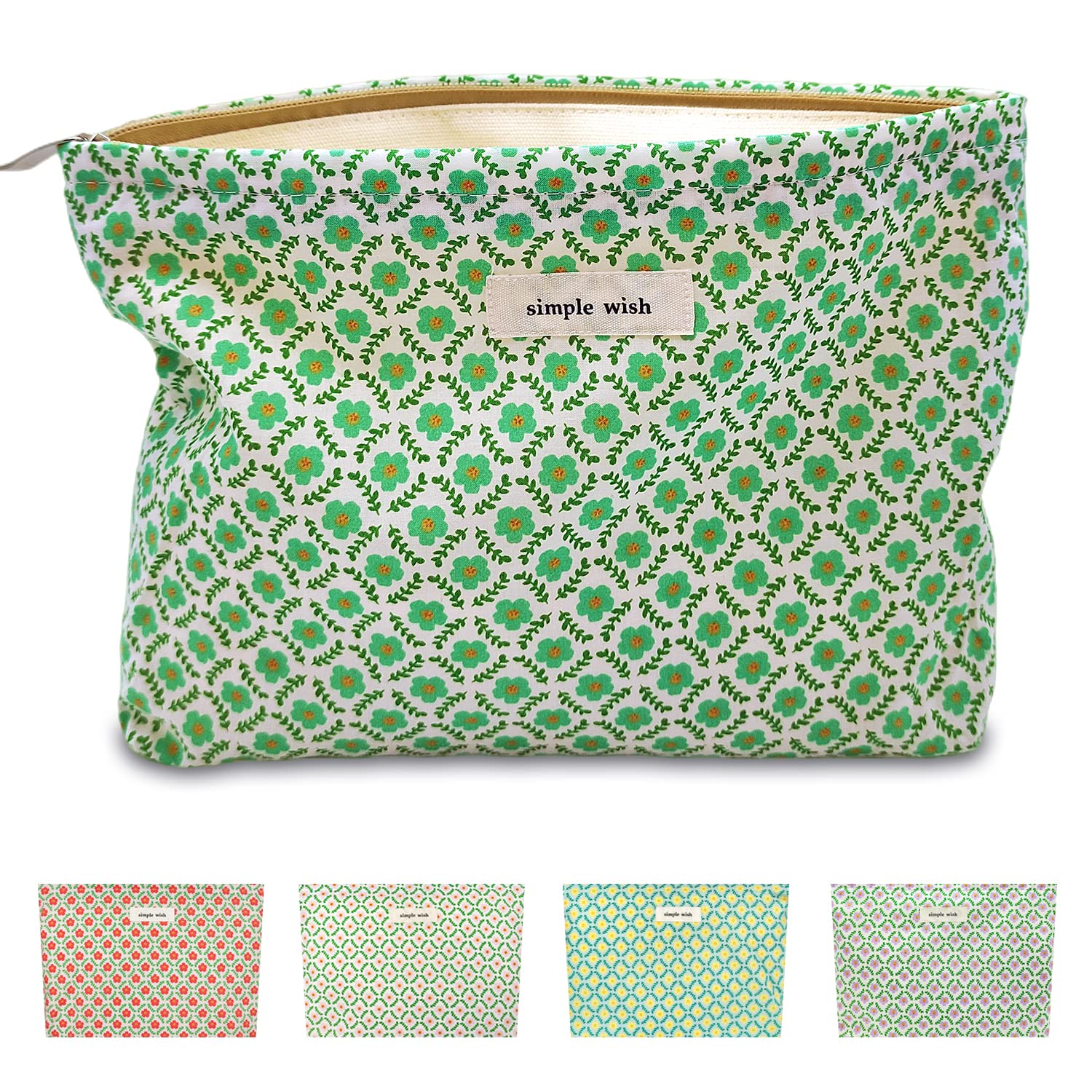 STARDW Aesthetic Floral Makeup Bag Cute Small Cosmetic Bags for Women Girls, Travel Toiletry Bag Large Capacity Zipper Makeup Pouch, Purse Organizer Pouches (Green Flora)