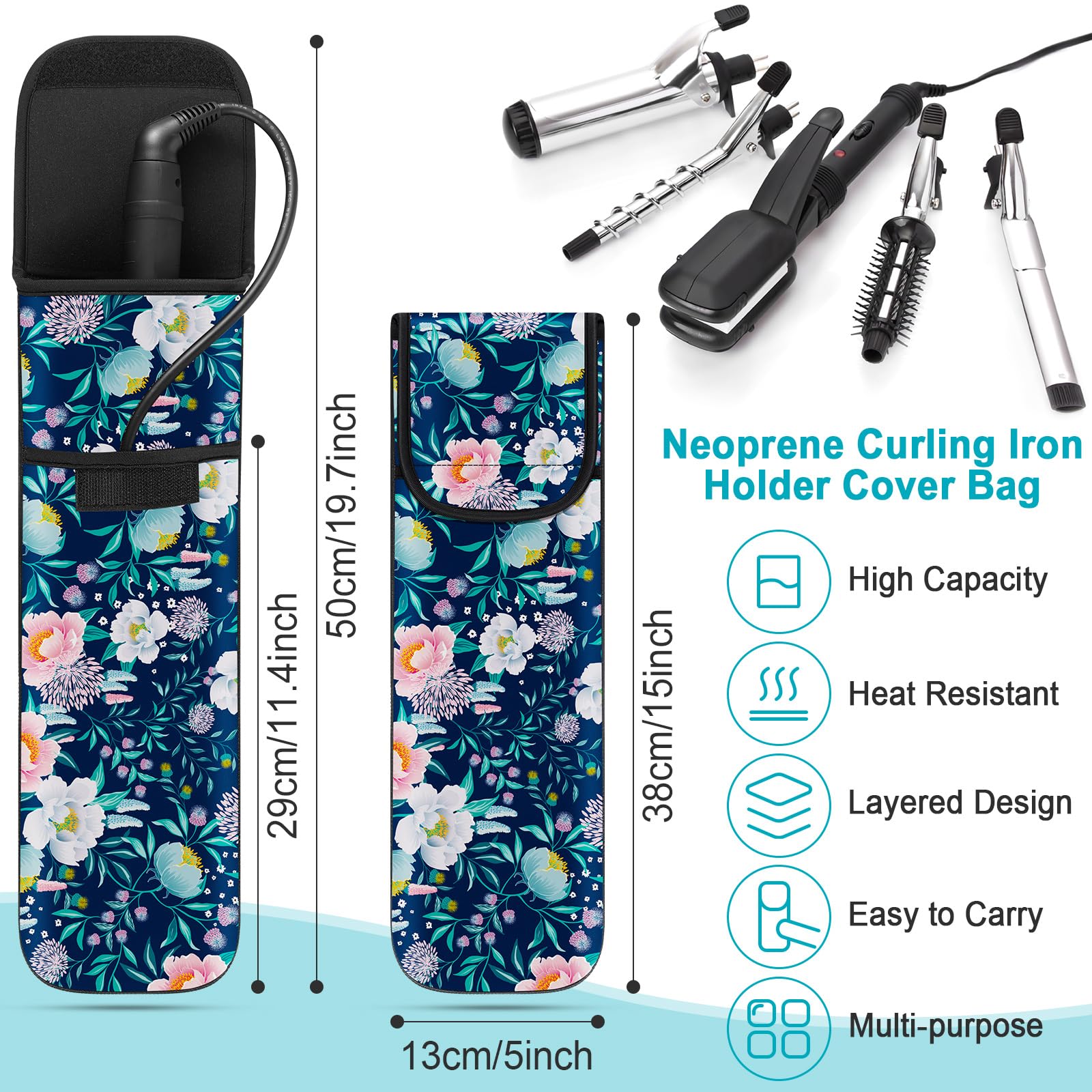 Shappy 2 Pcs Heat Resistant Curling Iron Flat Iron Travel Case,Flower