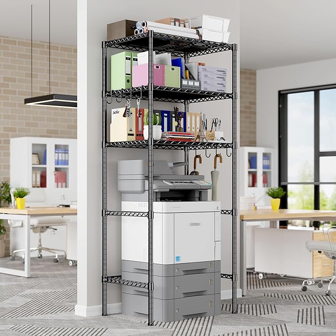 REIBII 3 Tier Mini Fridge Shelf with Storage for Dorm Adjustable Shelving Metal Storage Shelves Rack Mini Fridge and Microwave Stand for College Rooms Kitchen, Office, 65.36Hx18.1Dx26.38W, Black