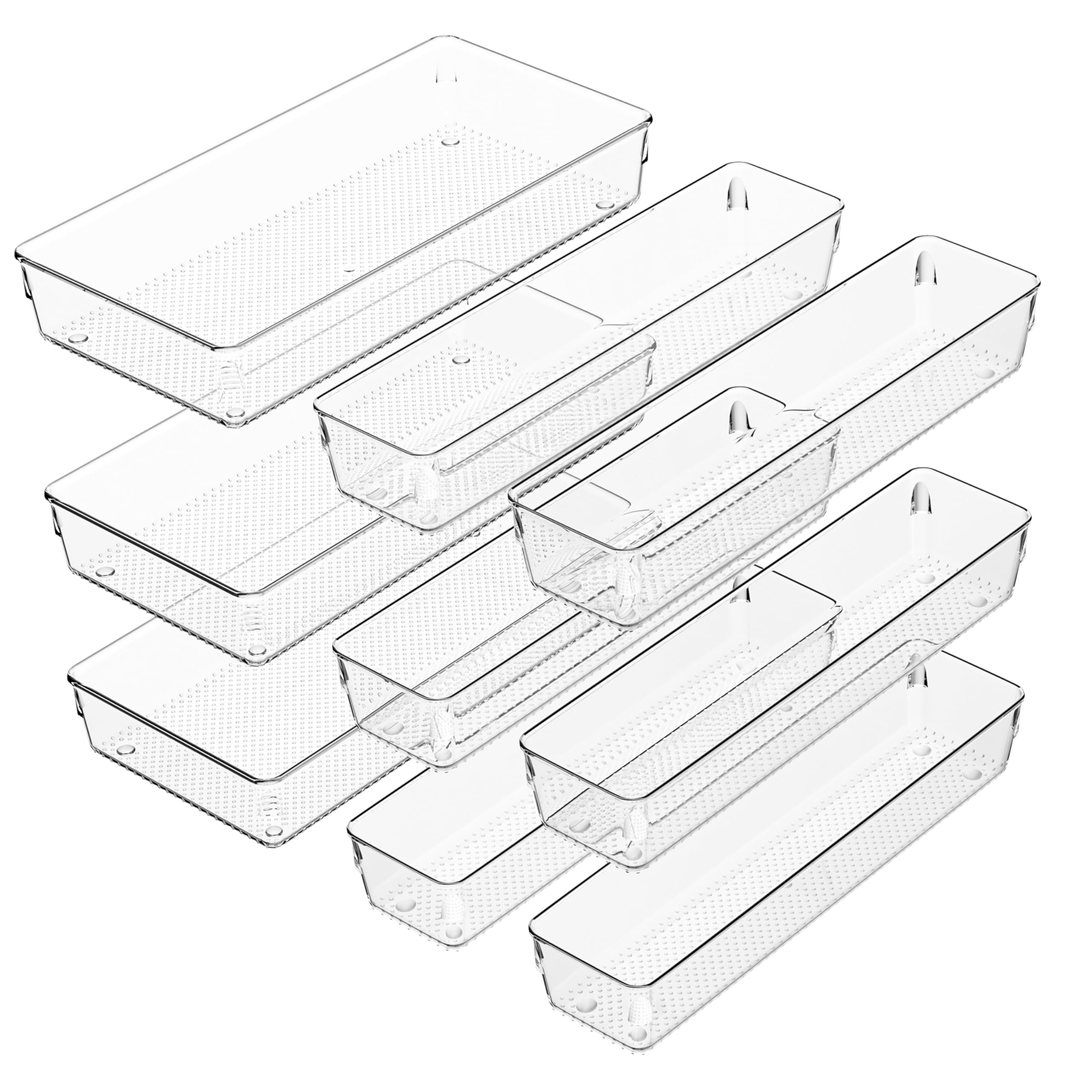 ihomecooker 3 Pack Clear Plastic Drawer Organizer Tray Cutlery Utensil Makeups Drawer Silverware Organizers 12" X 6"&12＂X3＂(9Pack)