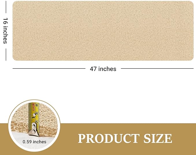 LuxStep Shower Mat Bathtub Mat,47x16 inch, Non-Slip Bath Mat with Drain, Quick Drying PVC Loofah Bathmat for Tub,Shower,Bathroom (Phthalate Free,Khaki)