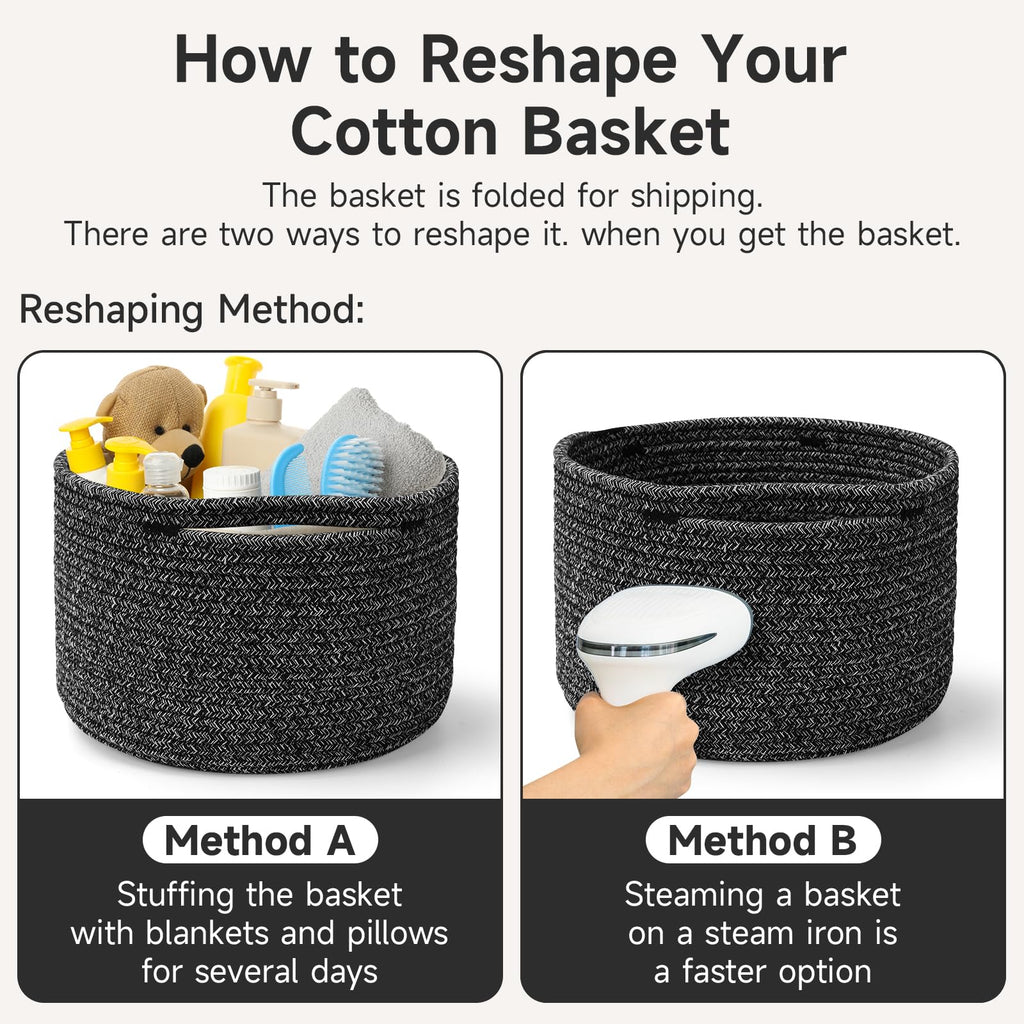 Maxuni 3 Pack Small Rope Storage Baskets, 9.82×9.82×7.1", Black