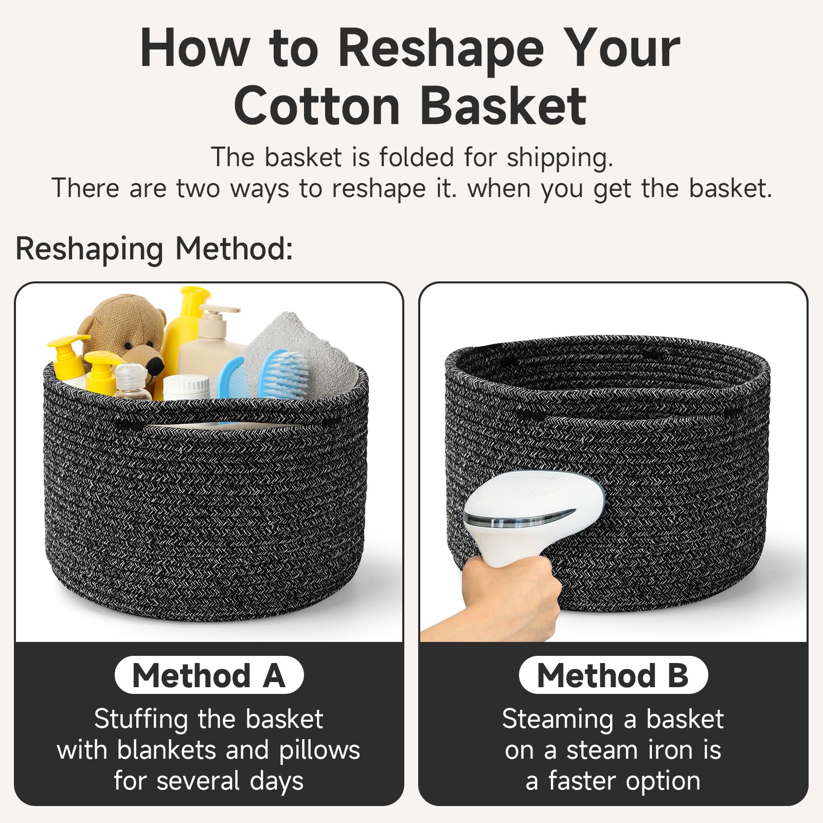Maxuni 3 Pack Small Rope Storage Baskets, 9.82×9.82×7.1", Black