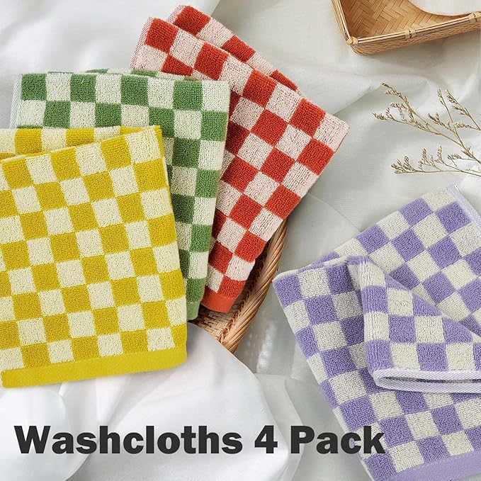 Jacquotha Wash Cloths Checkered 4 Pack 4 Colors