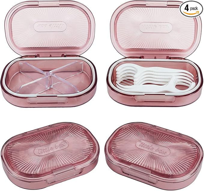 bomyarJr 4 Pcs Qtip Holder Pink Hair Tie organizer Small Container Portable Travel Qtips Case Cotton Swab Holder Flosser Dispenser 3.94 x 2.76 Inch