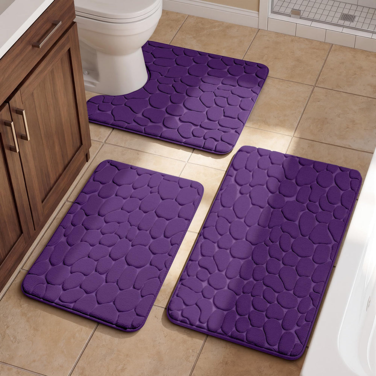 YIHOUSE Bathroom Rugs Mat Set, Memory Foam Bath Mat 5 Piece Dark Grey