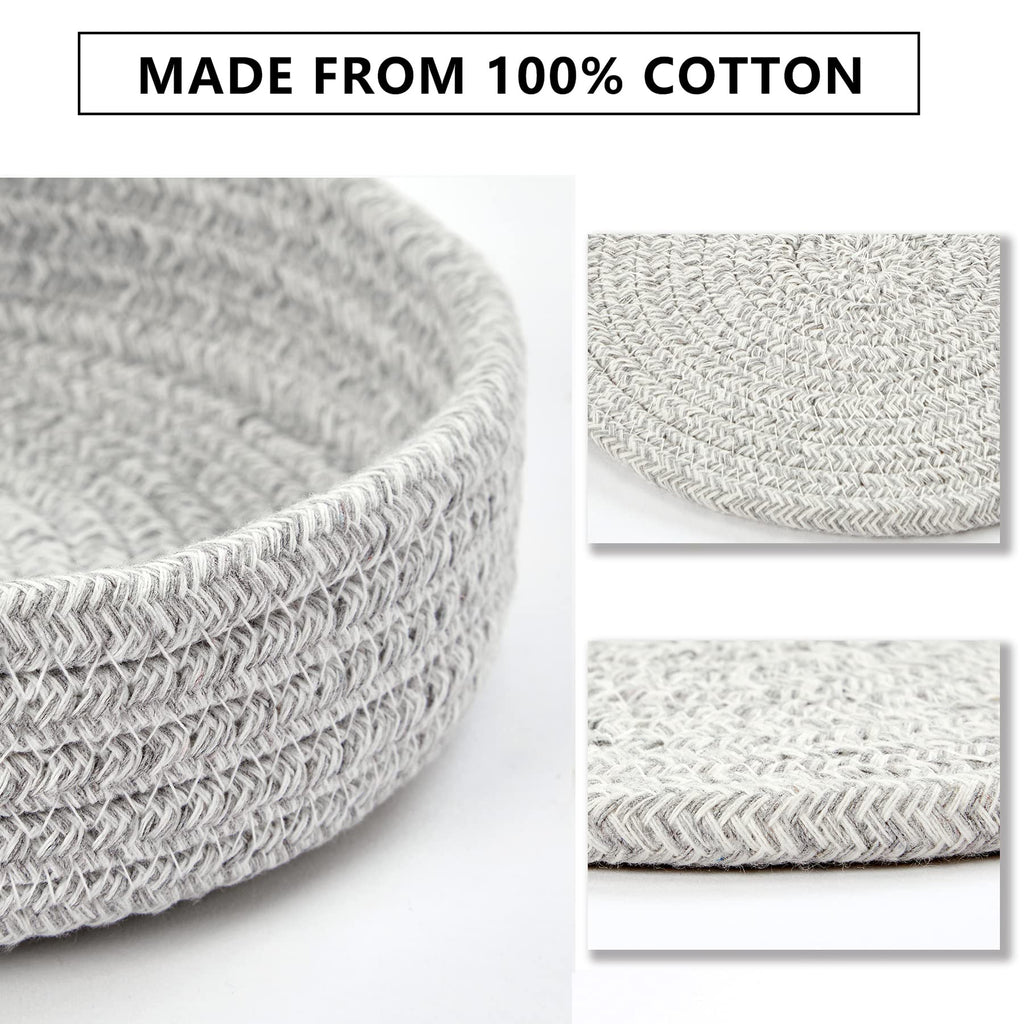 Coga Trivets for Hot Dishes, 5 Pack 7 Inch Cotton Hot Pads for Kitchen with Storage Basket, Round Pot Holders for Kitchen, Heat Resistant Mats for Countertop, Pots and Pans, Farmhouse Decor, Grey