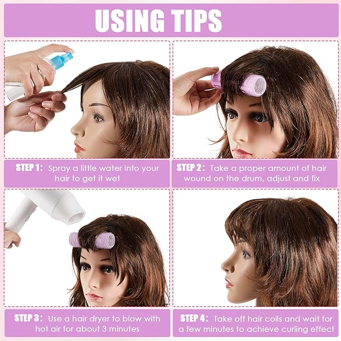 WILLBOND 4 Pcs Long Hair Rollers for Bangs Aluminum Core Curlers Thermal Self Grip Roller for Long and Medium Hair Women Hairstyle(4.1 x 1.2 Inch,Purple)