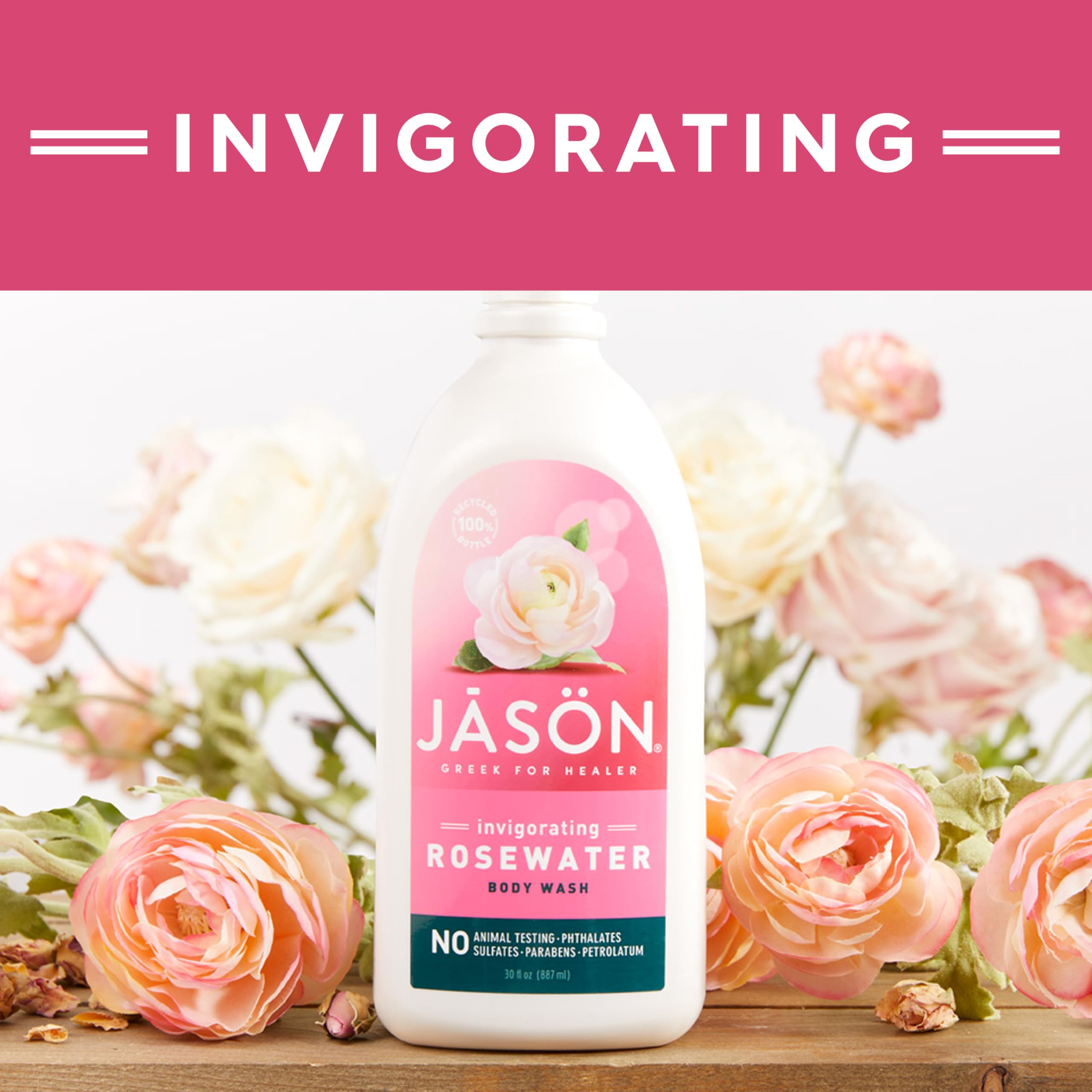 JASON Rosewater Invigorating Body Wash Women/Men, For a Gentle & Clean Feel, 30 Fluid Ounces