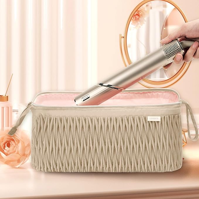 Leudes Dy son Travel Case for Shark Hair Dryer Airstraight Flex Style Hair Attachment Tool Organizer Accessories Air Wrap Flat Curling Iron Carrying Case (Latte Brown)